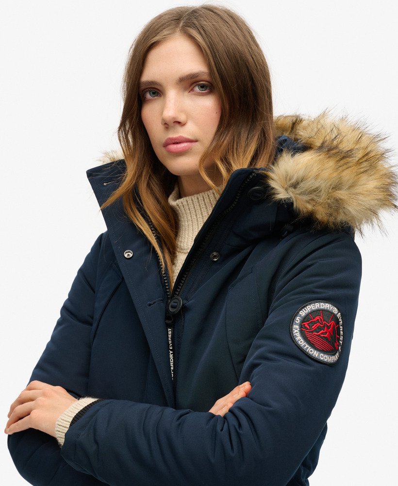 everest parka met capuchon van imitatiebont in nordic chrome navy
