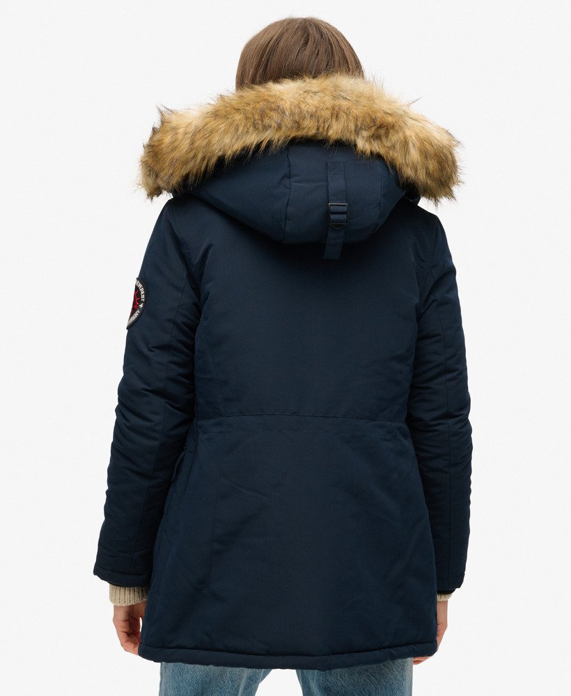 everest parka met capuchon van imitatiebont in nordic chrome navy