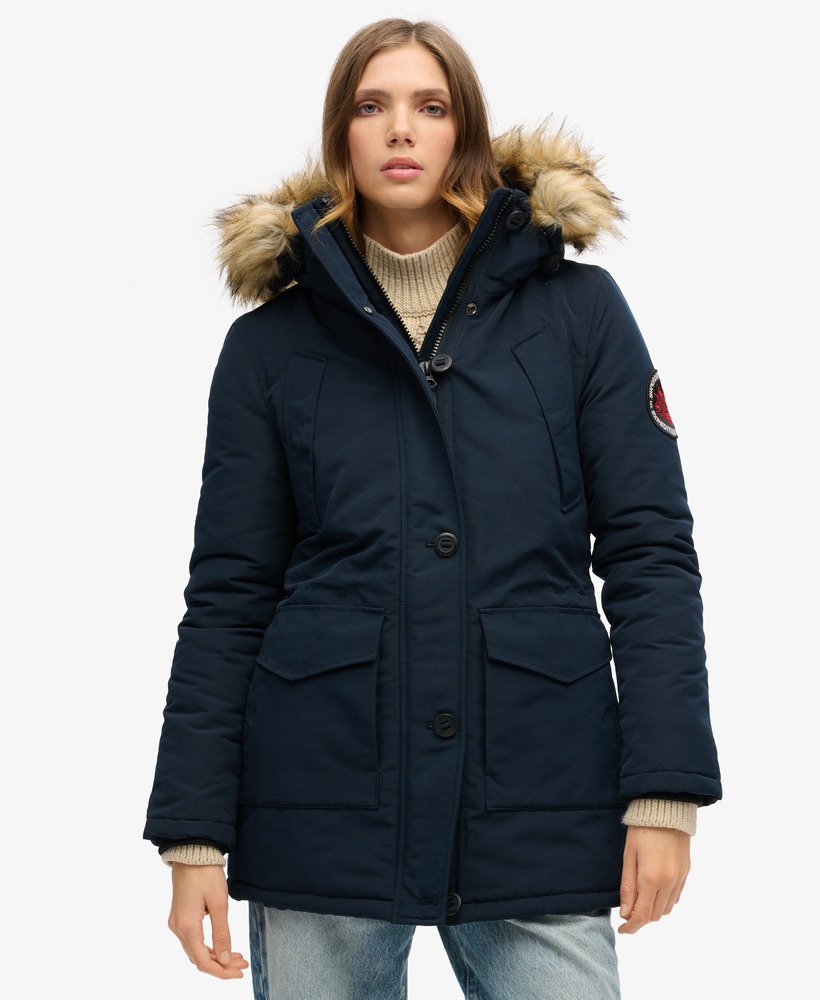 everest parka met capuchon van imitatiebont in nordic chrome navy