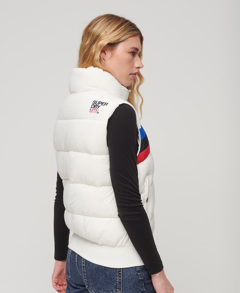 retro gewatteerd vest met panelen in nieuw krijtwit.