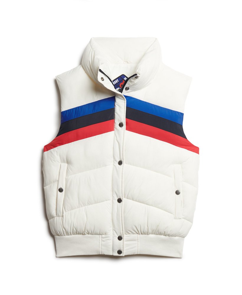 retro gewatteerd vest met panelen in nieuw krijtwit.