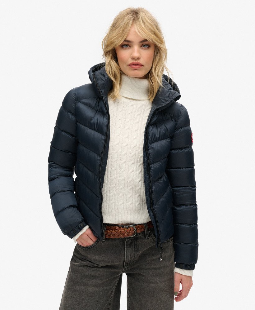 gewatteerde fuji-jas met capuchon in eclipse navy