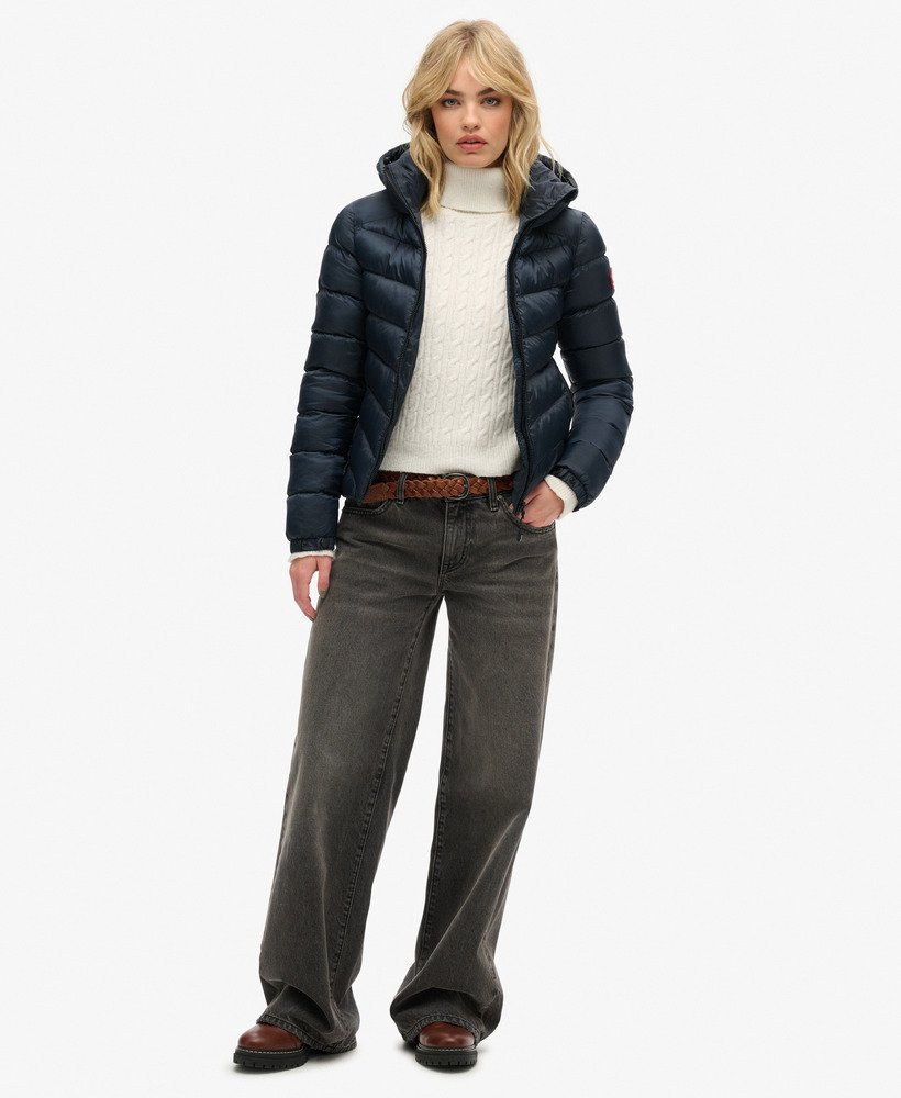 gewatteerde fuji-jas met capuchon in eclipse navy