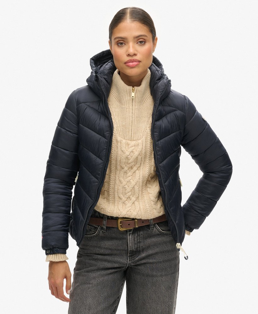 gewatteerde fuji-jas met capuchon in eclipse navy