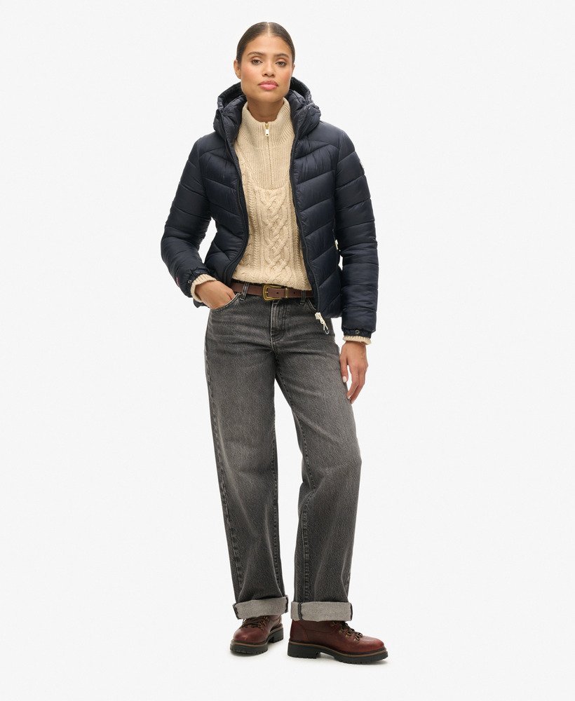 gewatteerde fuji-jas met capuchon in eclipse navy