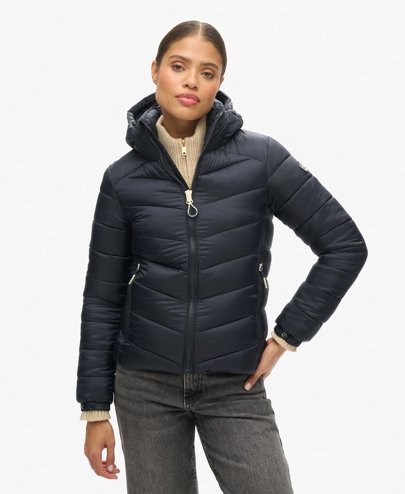 gewatteerde fuji-jas met capuchon in eclipse navy