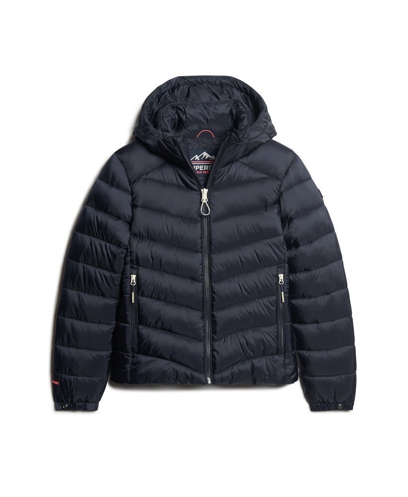 gewatteerde fuji-jas met capuchon in eclipse navy