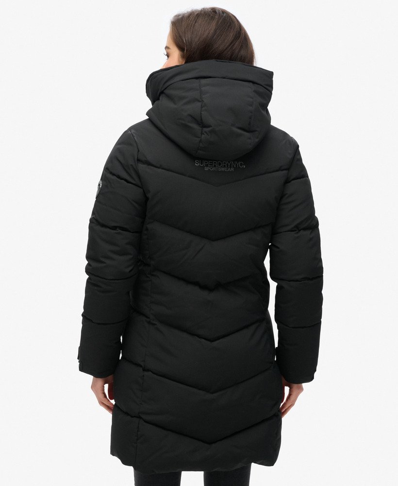 gewatteerde parka met city chevron-patroon in zwart