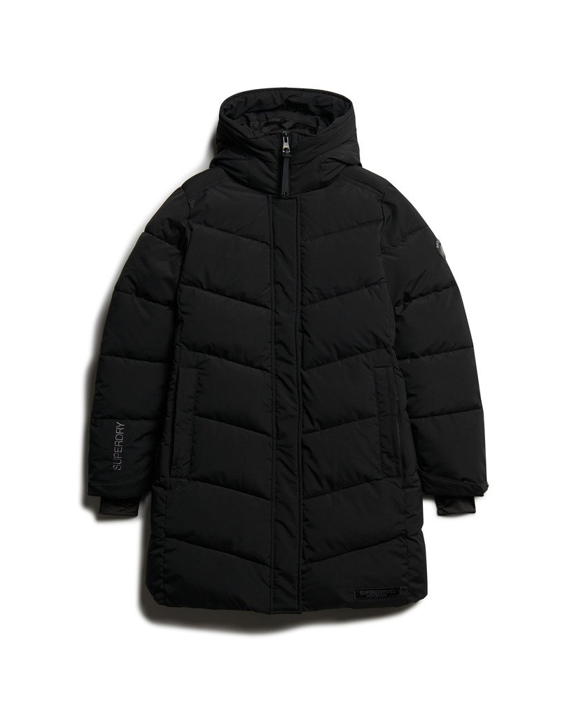 gewatteerde parka met city chevron-patroon in zwart
