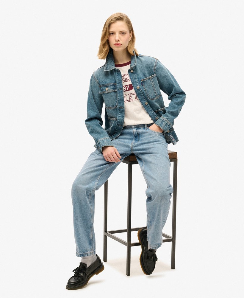 geborduurd denim werkjack in fulton vintage blue