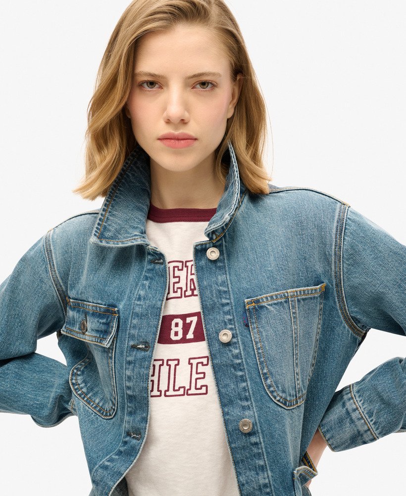 geborduurd denim werkjack in fulton vintage blue