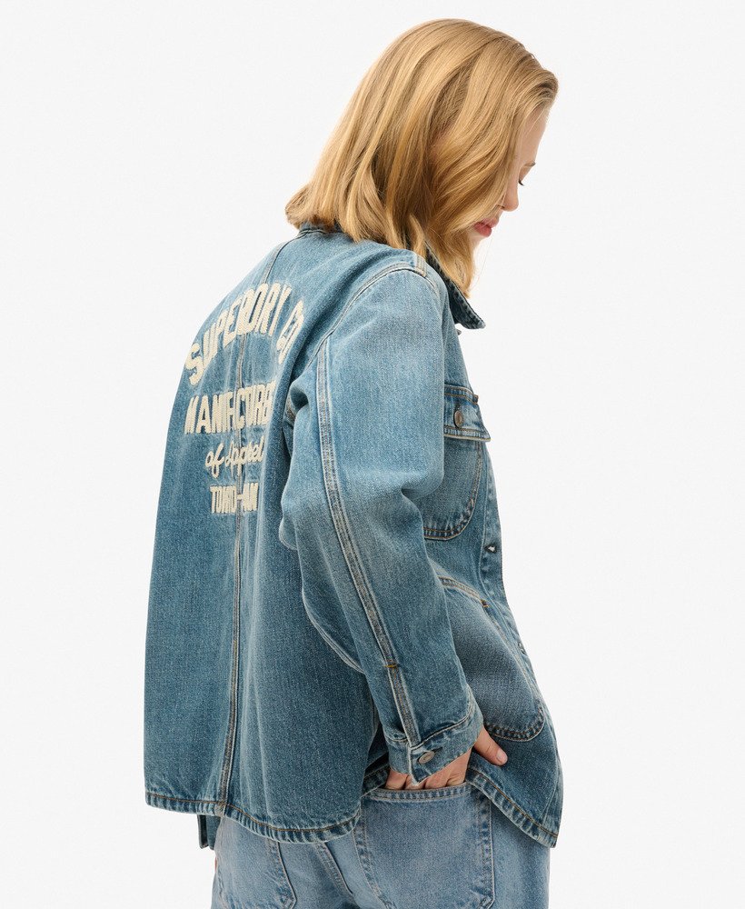 geborduurd denim werkjack in fulton vintage blue
