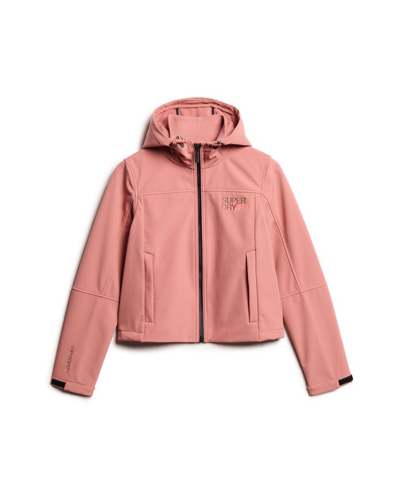 hooded soft shell trekker jacket in withered rose