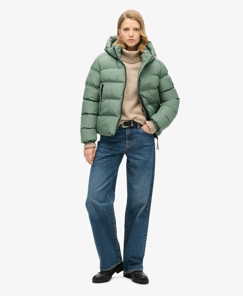 gewatteerde sportjas met capuchon in laurel khaki