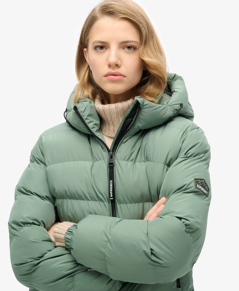 gewatteerde sportjas met capuchon in laurel khaki