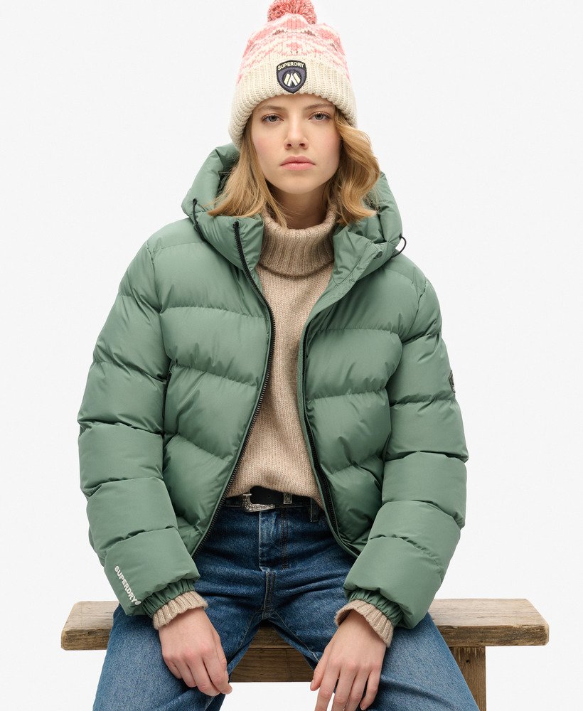 gewatteerde sportjas met capuchon in laurel khaki