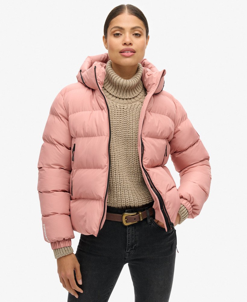gewatteerde sportjas met capuchon in ash rose