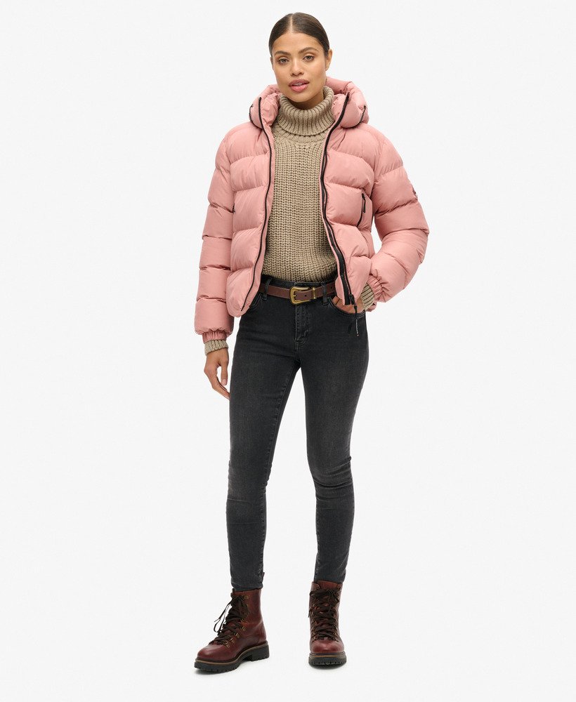 gewatteerde sportjas met capuchon in ash rose