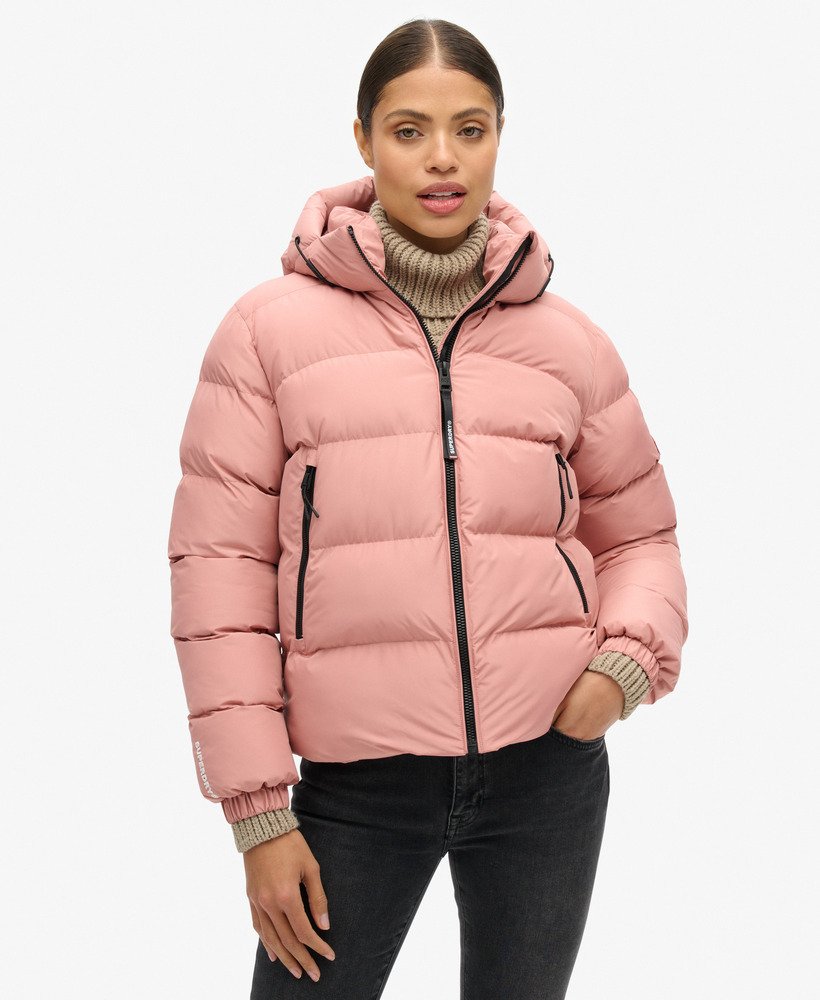 gewatteerde sportjas met capuchon in ash rose