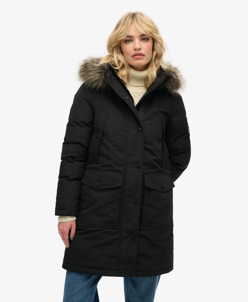 everest parka van imitatiebont in zwart