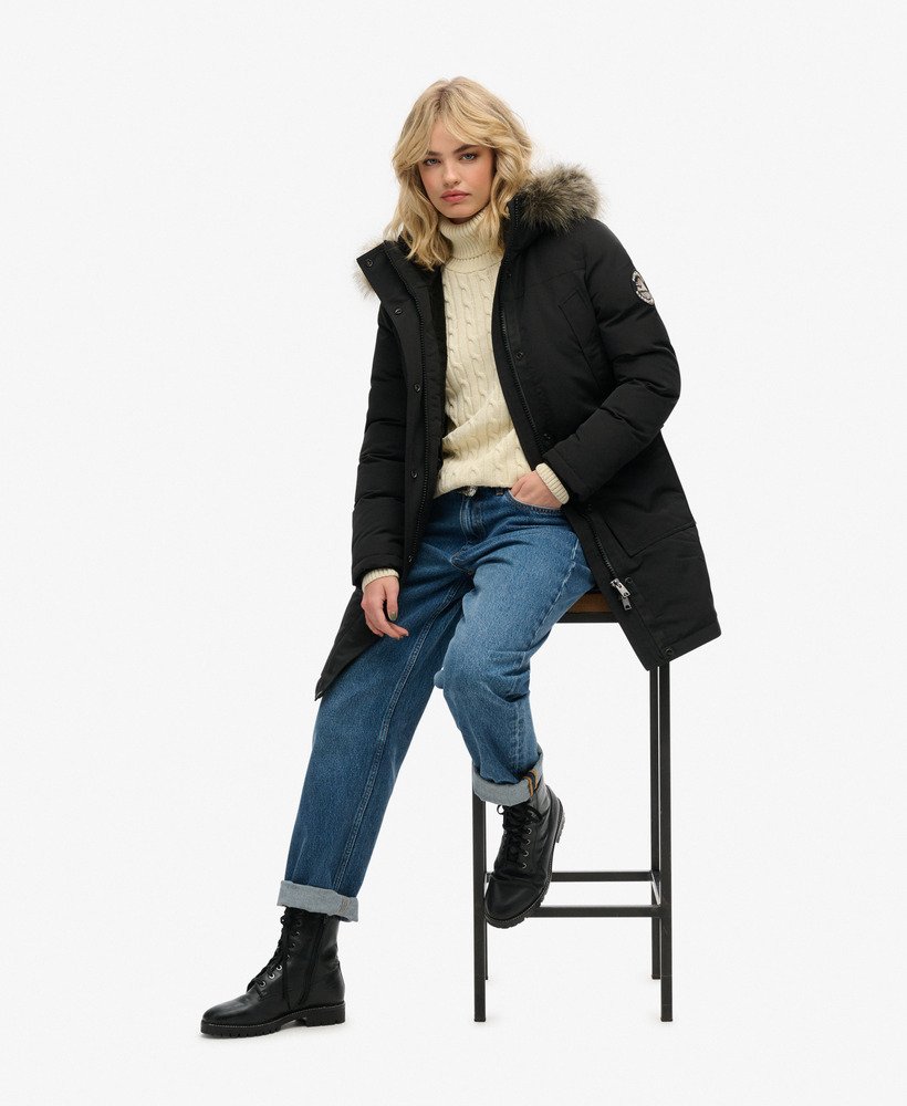 everest parka van imitatiebont in zwart