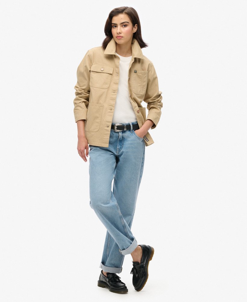 geborduurd werkjack in canyon beige