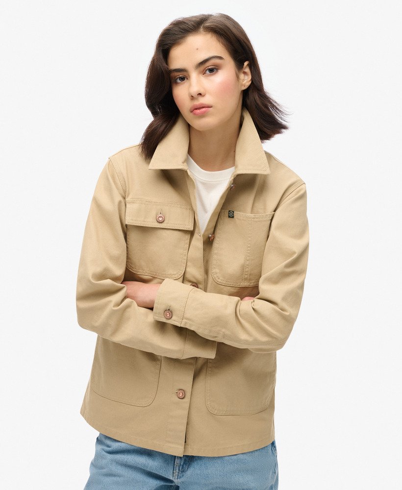 geborduurd werkjack in canyon beige