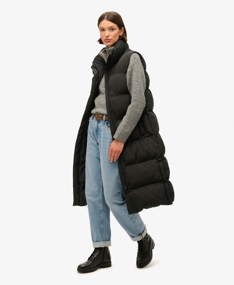 lange gewatteerde bodywarmer in zwart