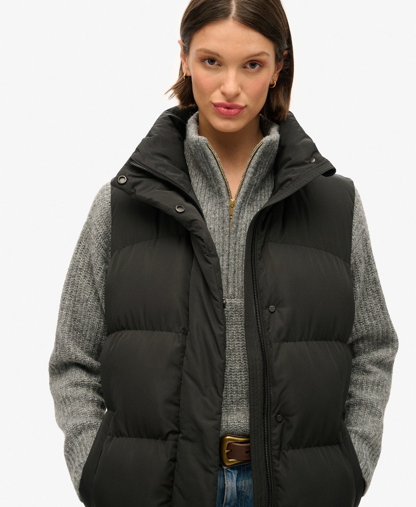 lange gewatteerde bodywarmer in zwart