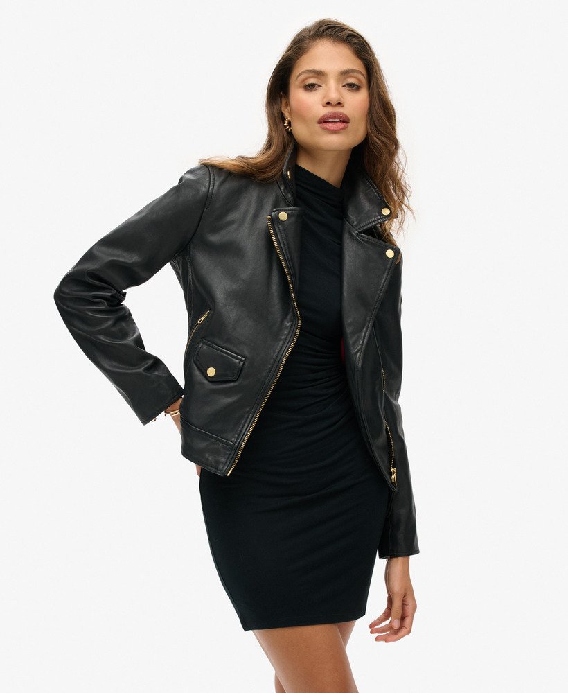 leren bikerjack met studs in zwart
