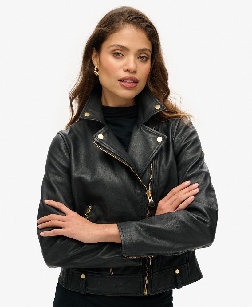 leren bikerjack met studs in zwart