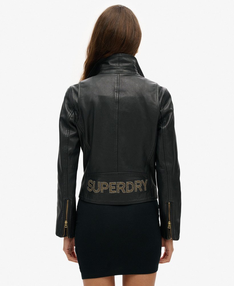 leren bikerjack met studs in zwart