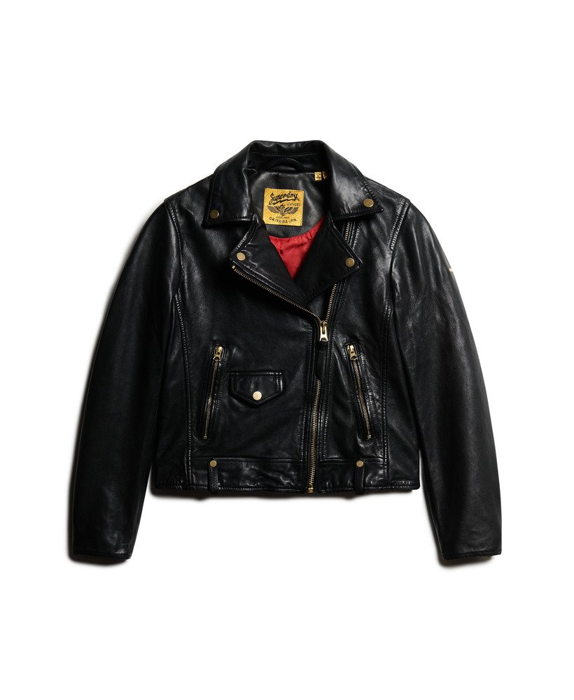 leren bikerjack met studs in zwart