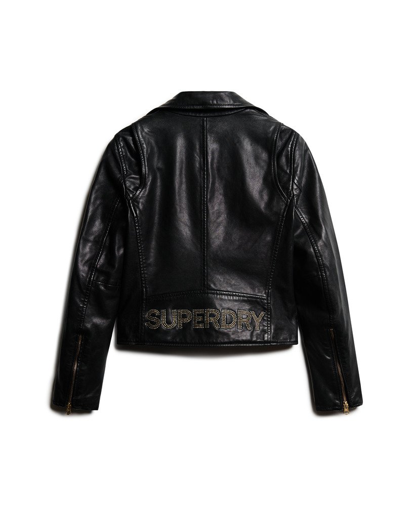 leren bikerjack met studs in zwart