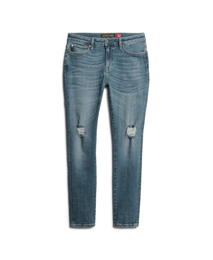 vintage skinny jeans in columbia blue met scheuren