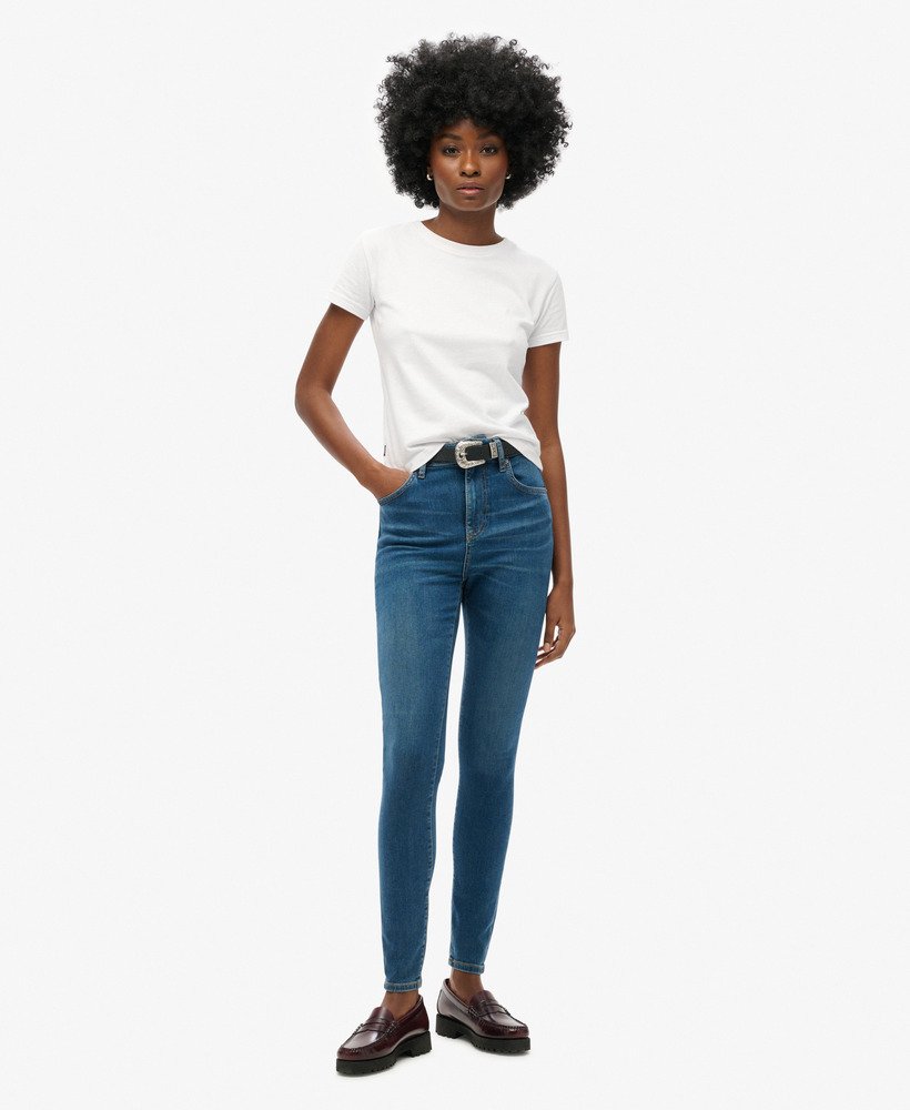 skinny jeans met hoge taille van biologisch katoen in fulton vintage blue