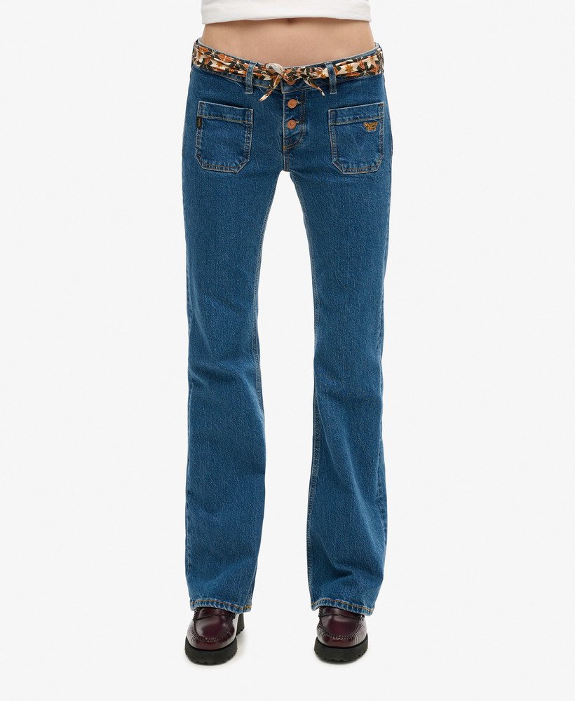 vintage jeans van biologisch katoen met lage taille slim fit en flared pijpen in van dyke-kleur middelhoog model.