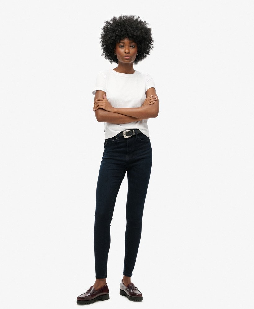 skinny jeans met hoge taille van biologisch katoen in viper blue black