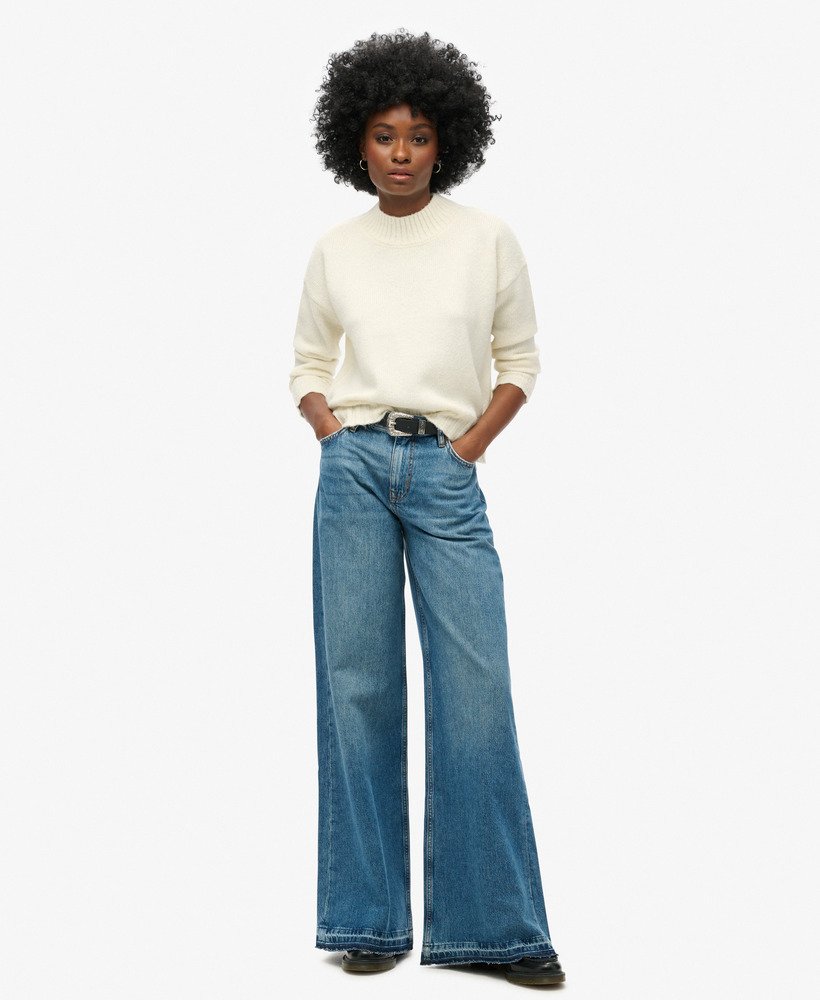jeans met rafelige zoom en wijde pijpen in wheeler vintage blue