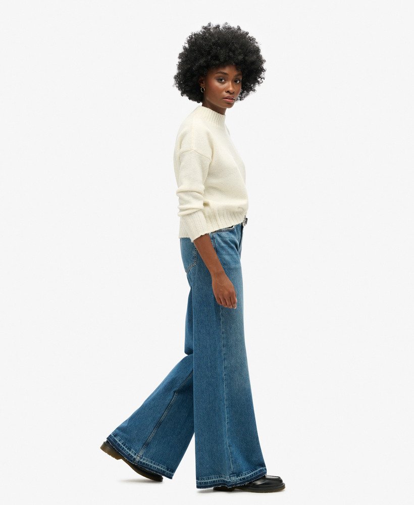 jeans met rafelige zoom en wijde pijpen in wheeler vintage blue