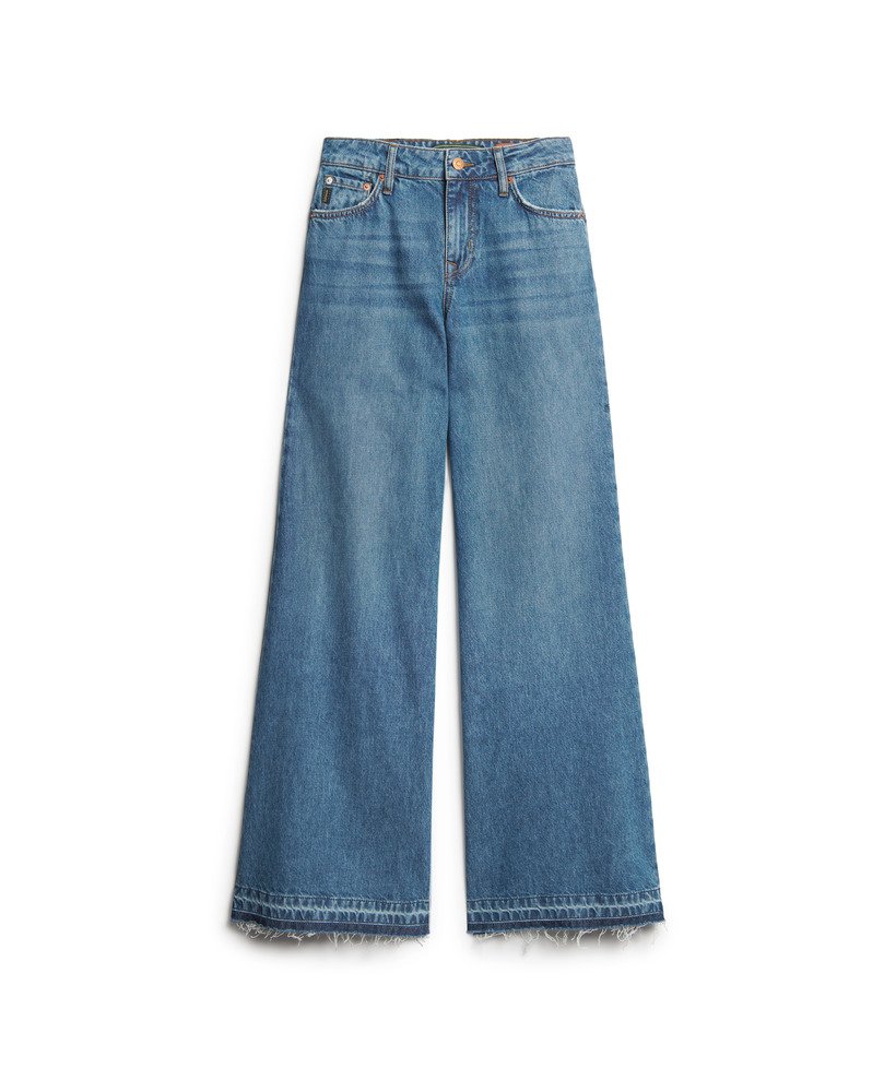 jeans met rafelige zoom en wijde pijpen in wheeler vintage blue