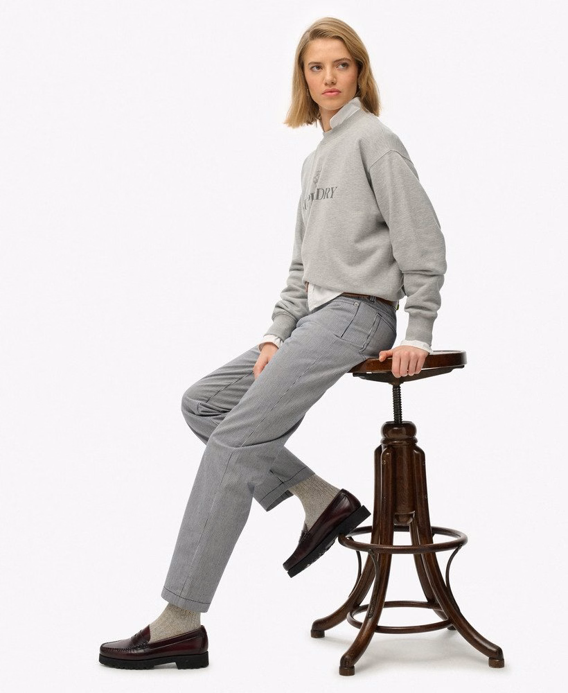 Middelhoge taille rechte gestreepte broek