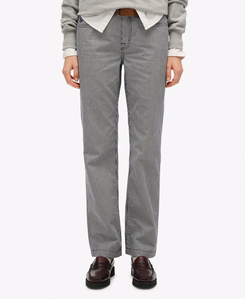 Middelhoge taille rechte gestreepte broek