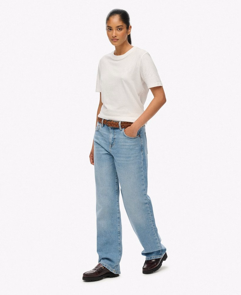 Biologische katoenen jeans met middelhoge taille en wijde pijpen