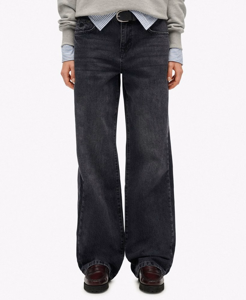 Biologische katoenen jeans met middelhoge taille en wijde pijpen