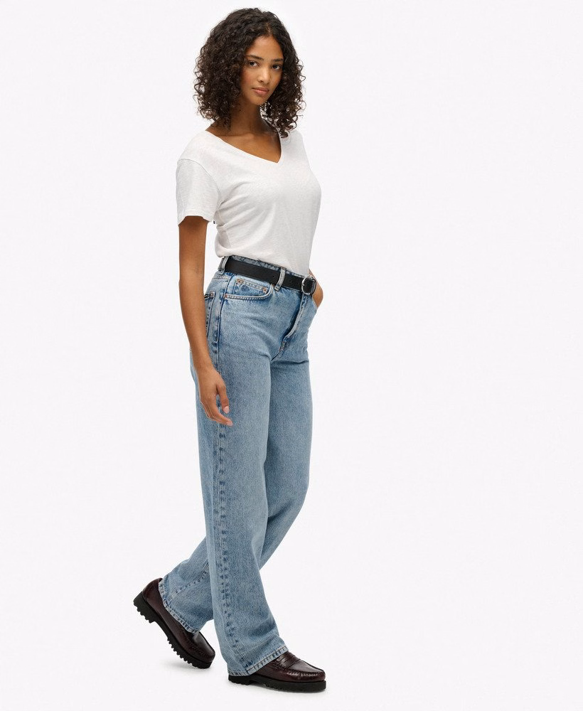 Biologische katoenen jeans met hoge taille en wijde pijpen