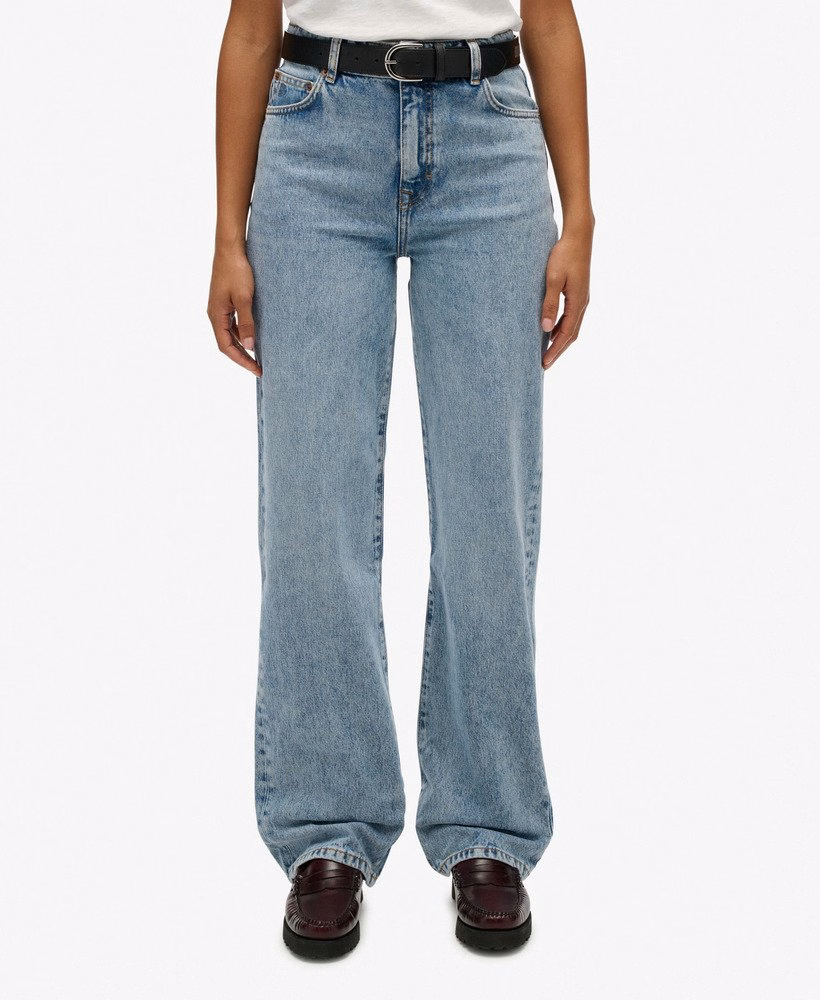Biologische katoenen jeans met hoge taille en wijde pijpen
