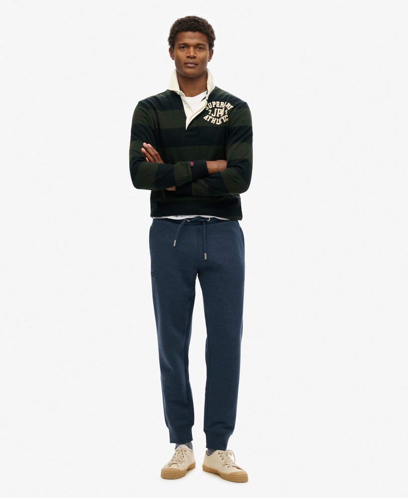 joggingbroek van biologisch katoen met vintage logo en borduursel in vintage marineblauw gemêleerd.