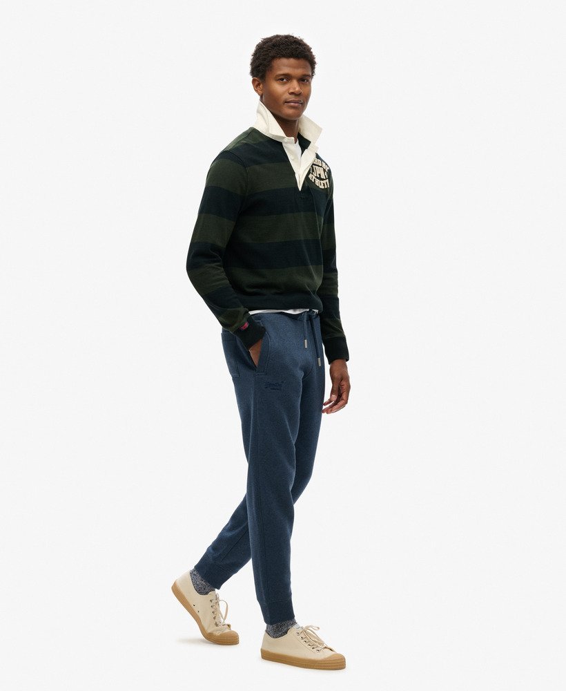 joggingbroek van biologisch katoen met vintage logo en borduursel in vintage marineblauw gemêleerd.