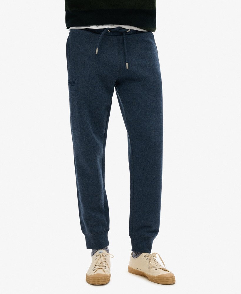 joggingbroek van biologisch katoen met vintage logo en borduursel in vintage marineblauw gemêleerd.